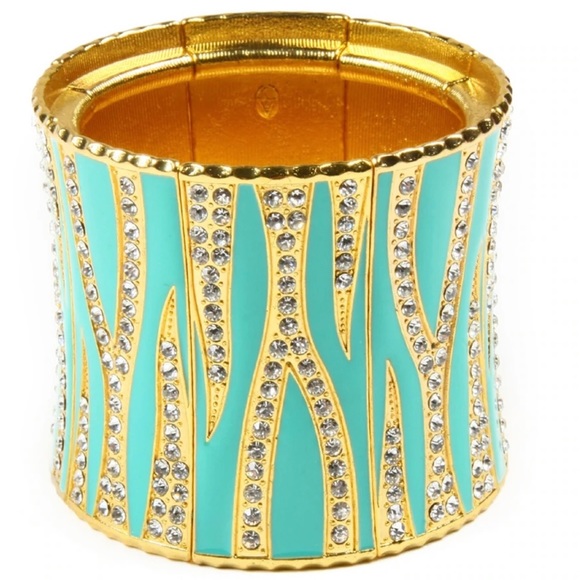 NWT Amrita Singh RENDEZVOUS Stretch Cuff BRACELET Turquoise/Gold/Crystal ZEBRA - Picture 6 of 6